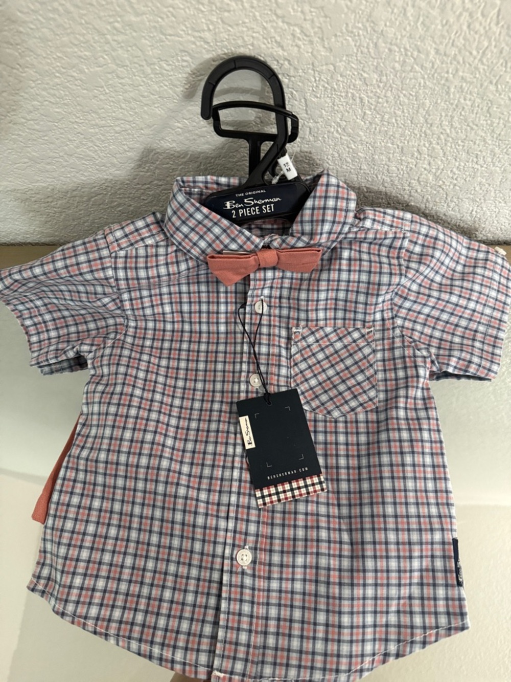 Ben Sherman Matching Set- Button-Up with Coral Bow Tie